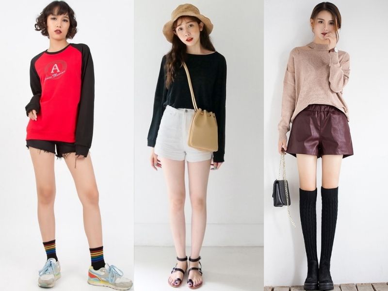 Mix đồ mùa đông: Quần short vải tweed và giày boot cao cổ