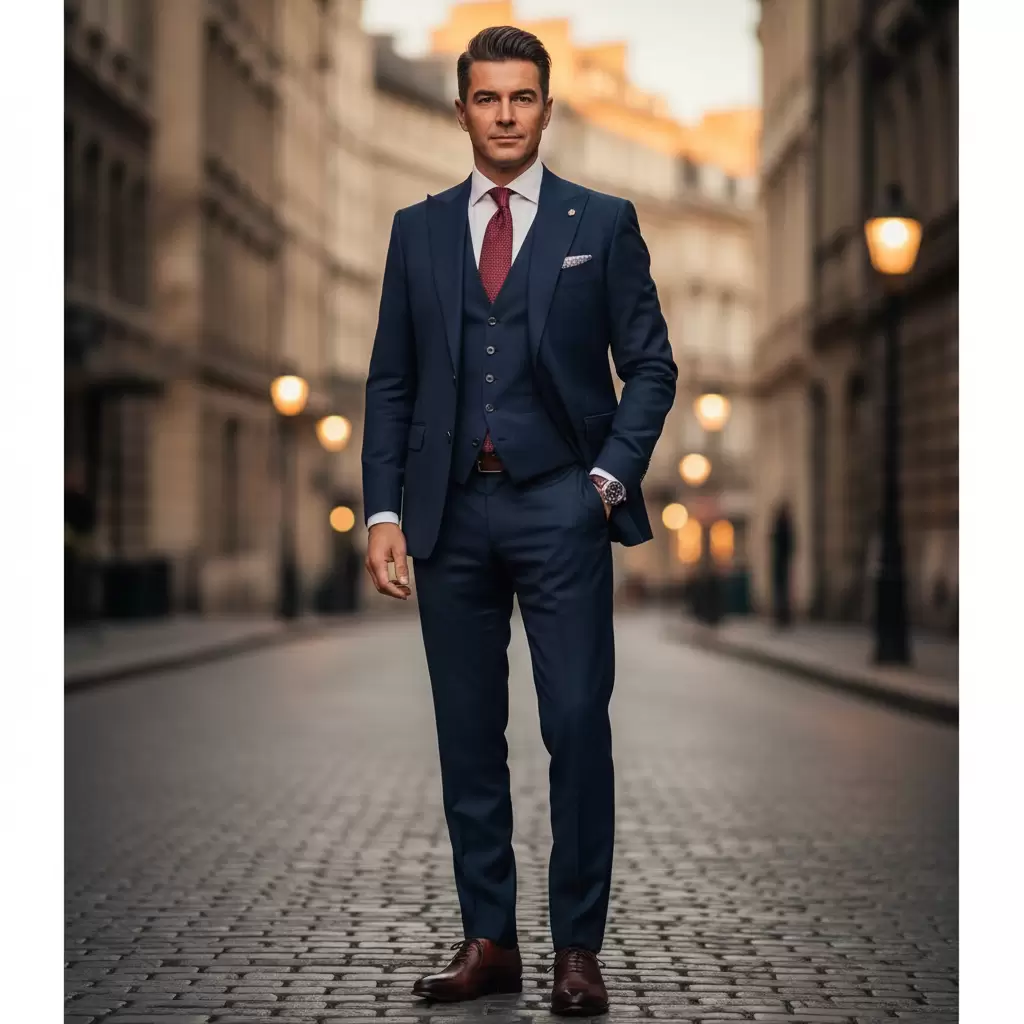Bộ Suit xanh navy là lựa chọn kinh điển mang lại vẻ ngoài sang trọng và chuyên nghiệp