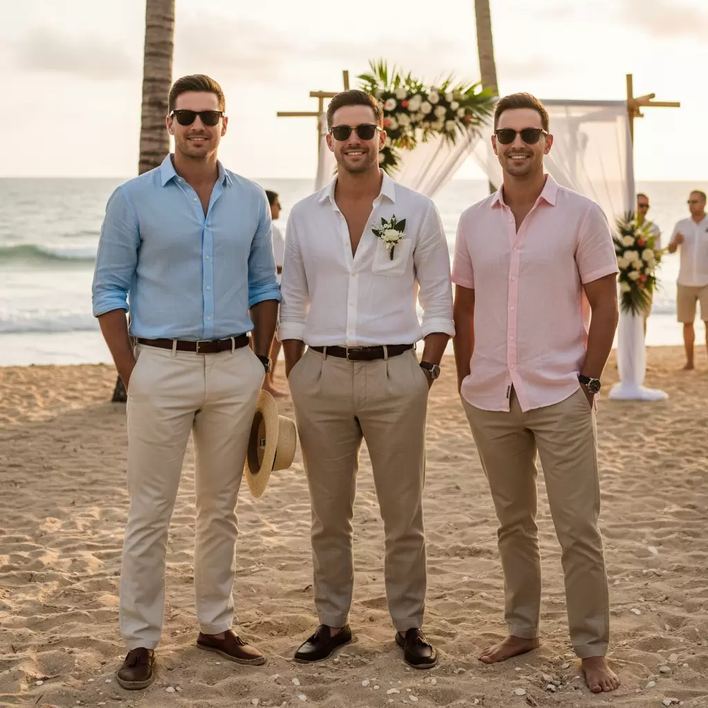 Trang phục chất liệu linen nhẹ nhàng là lựa chọn lý tưởng cho các buổi tiệc ngoài trời