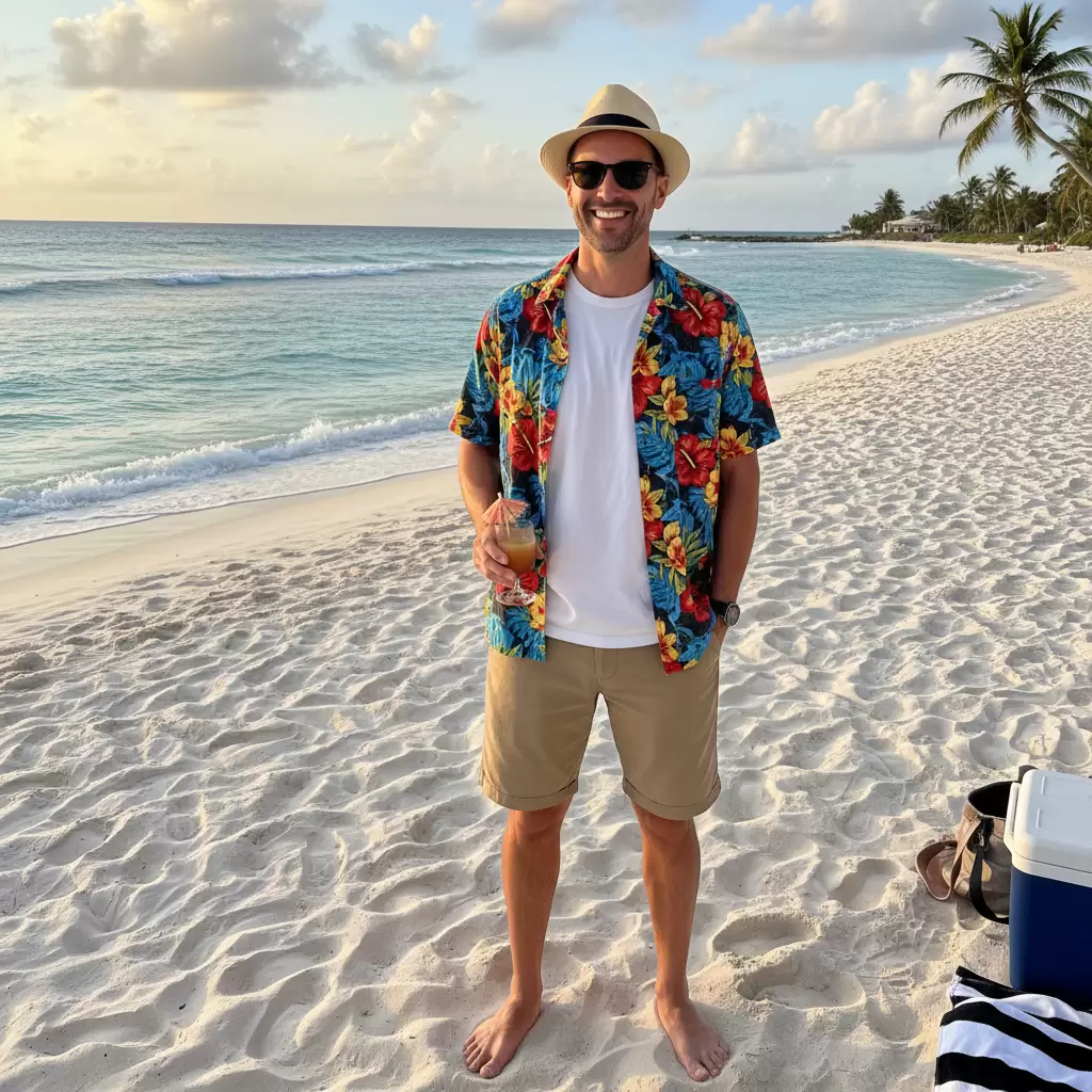 Sự kết hợp hoàn hảo giữa áo sơ mi họa tiết và quần short trơn