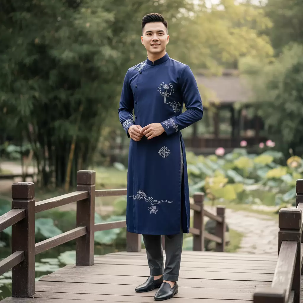 Áo dài cách tân mang lại vẻ đẹp giao thoa giữa truyền thống và hiện đại cho phái mạnh