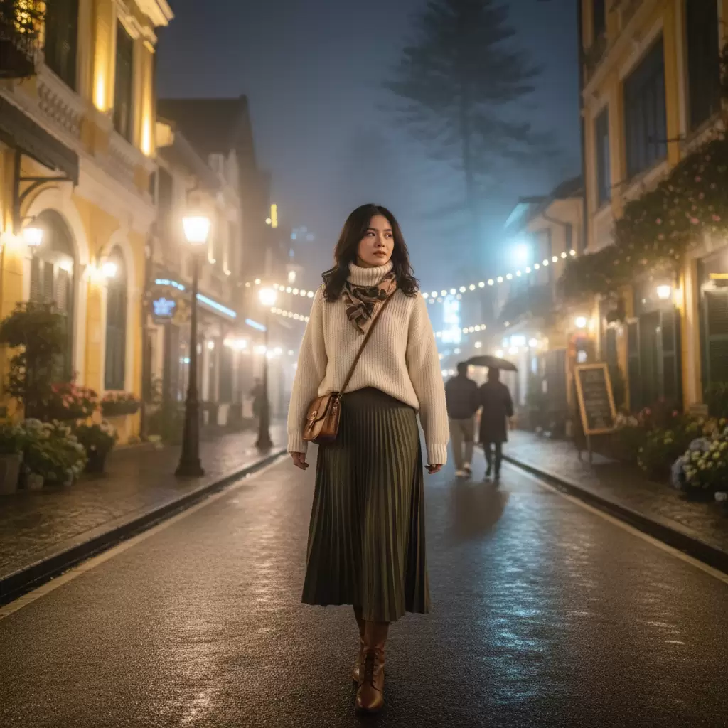 Trang phục giữ ấm nhưng vẫn thời trang cho buổi tối tại Đà Lạt