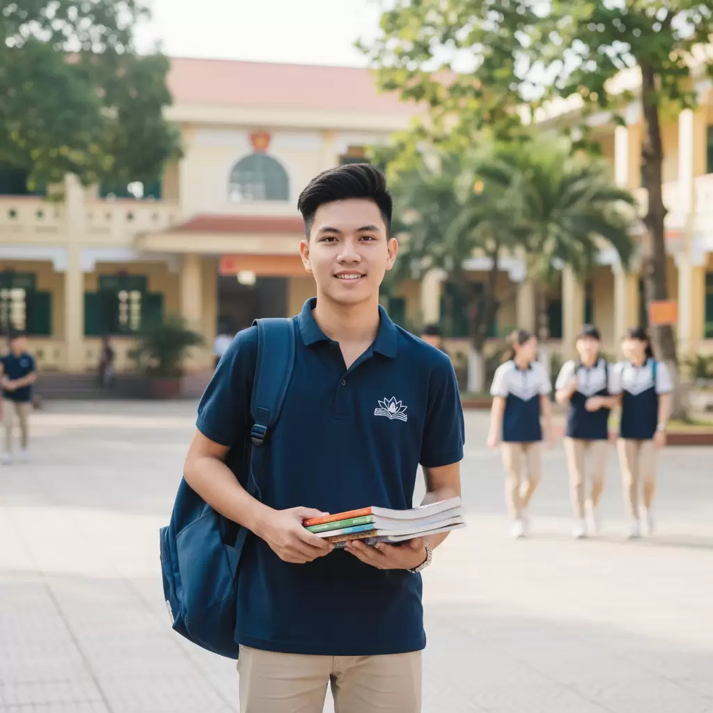 Áo polo phối cùng quần kaki là lựa chọn lịch sự và hiện đại cho nam sinh