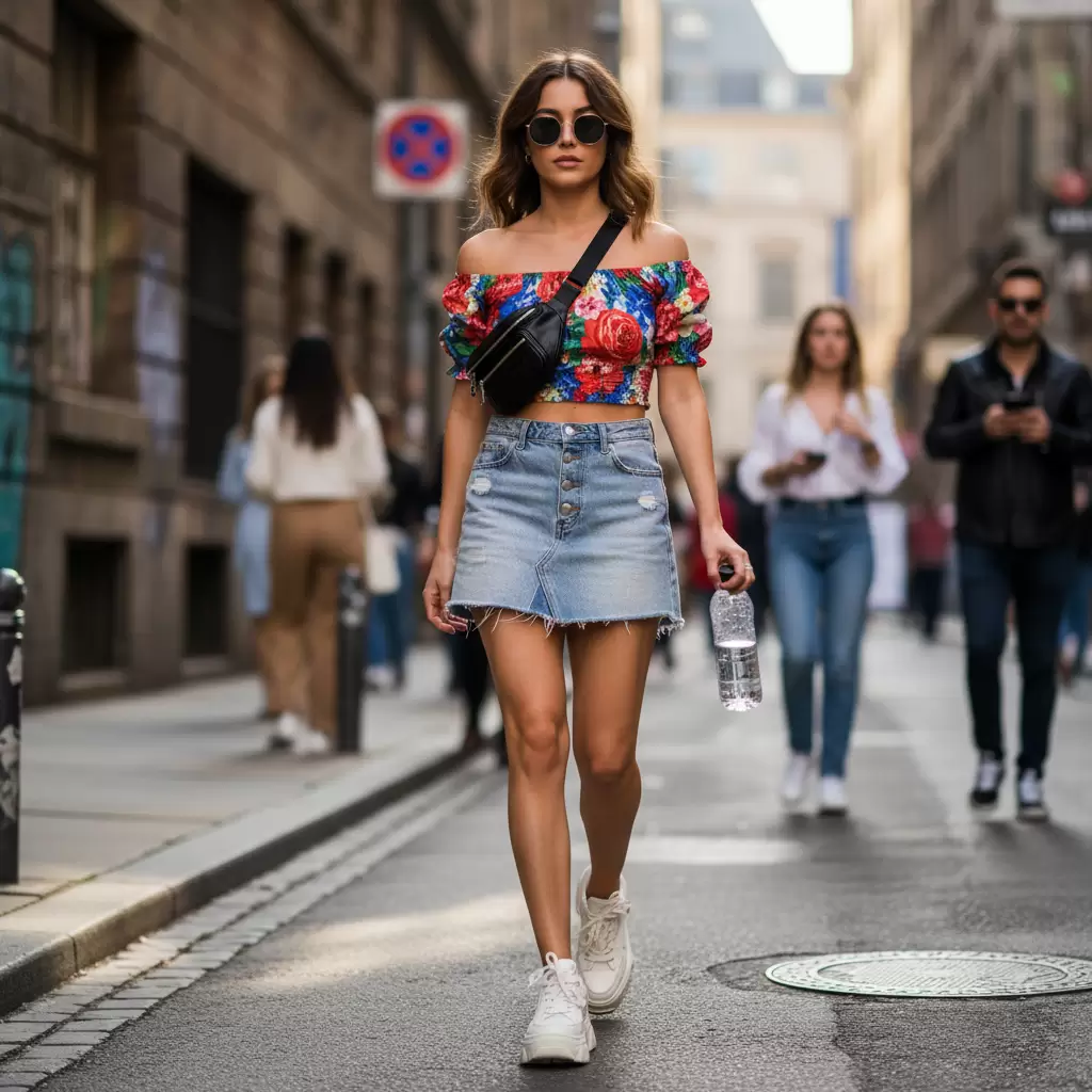 Chân váy ngắn phối cùng áo croptop mang lại diện mạo trẻ trung năng động cho các nàng