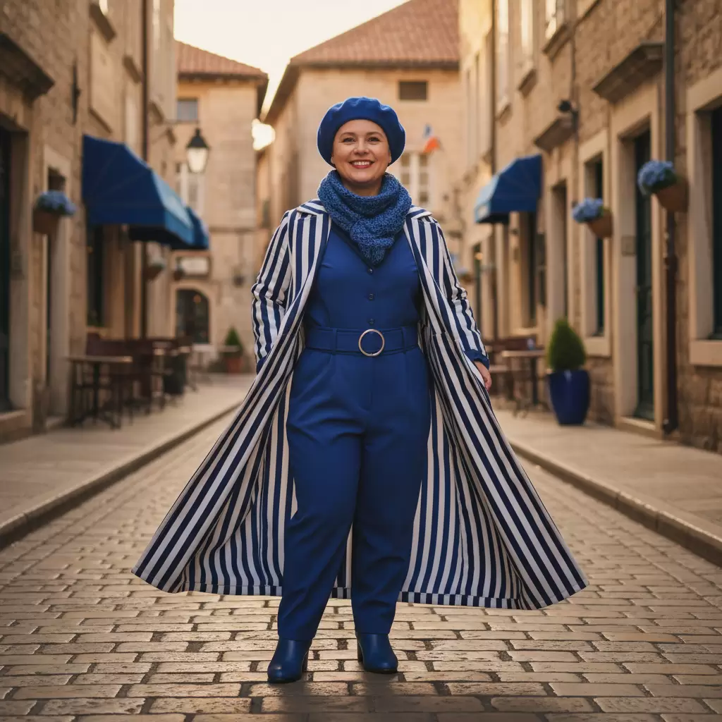 gemini_image_1768315063 Họa tiết sọc dọc và trang phục đồng màu giúp cơ thể trông thanh thoát hơn