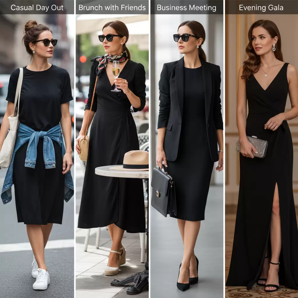 gemini_image_1768315968 Đầm đen có khả năng biến hóa linh hoạt phù hợp với nhiều hoàn cảnh