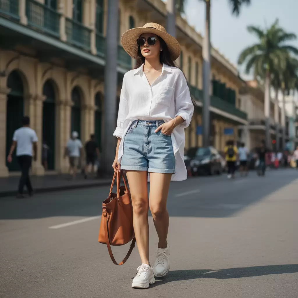 Cách phối áo sơ mi với quần short năng động và thời thượng Cách phối áo sơ mi với quần short năng động và thời thượng