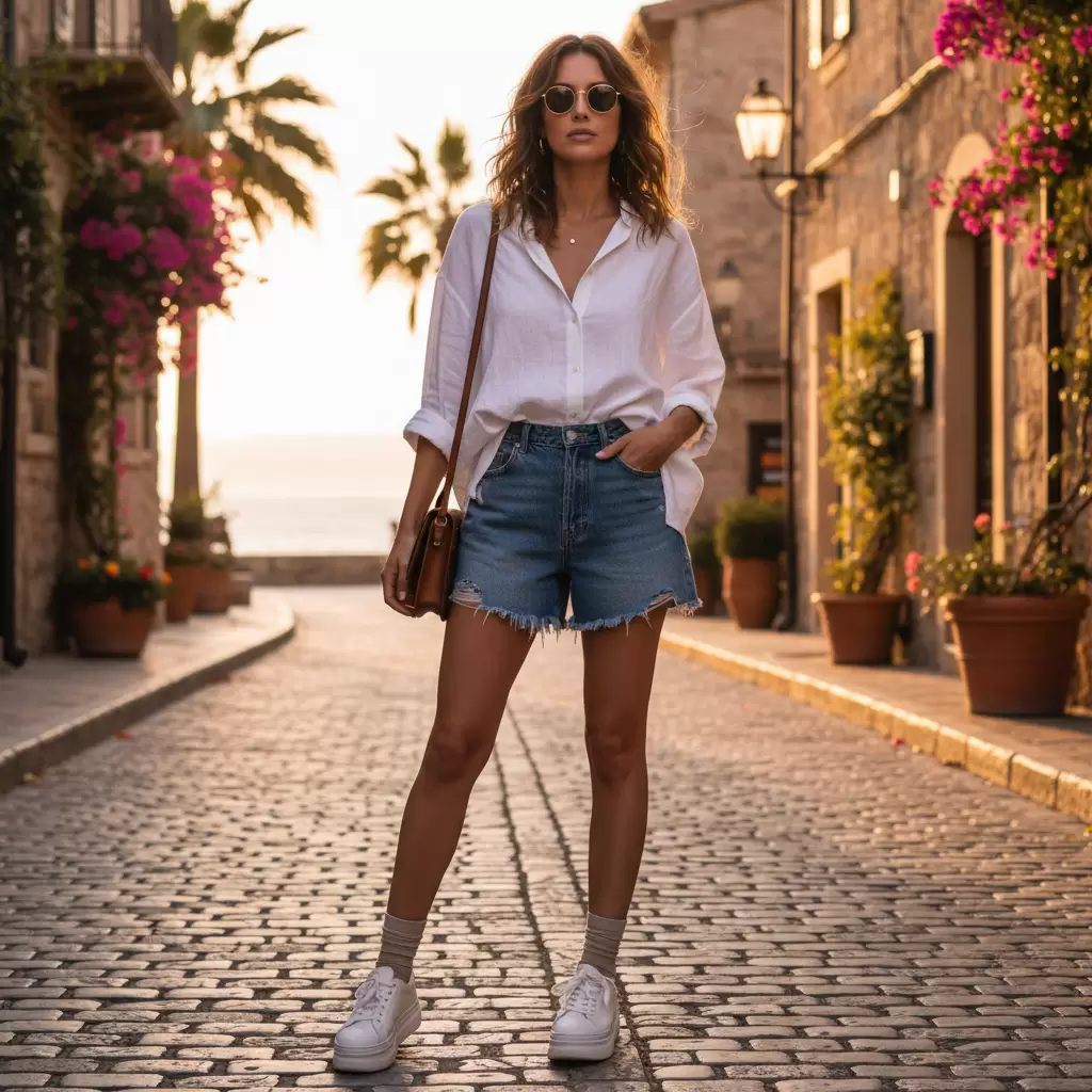 gemini_image_1768316454 Phong cách cá tính khi kết hợp sơ mi oversize và quần short jean