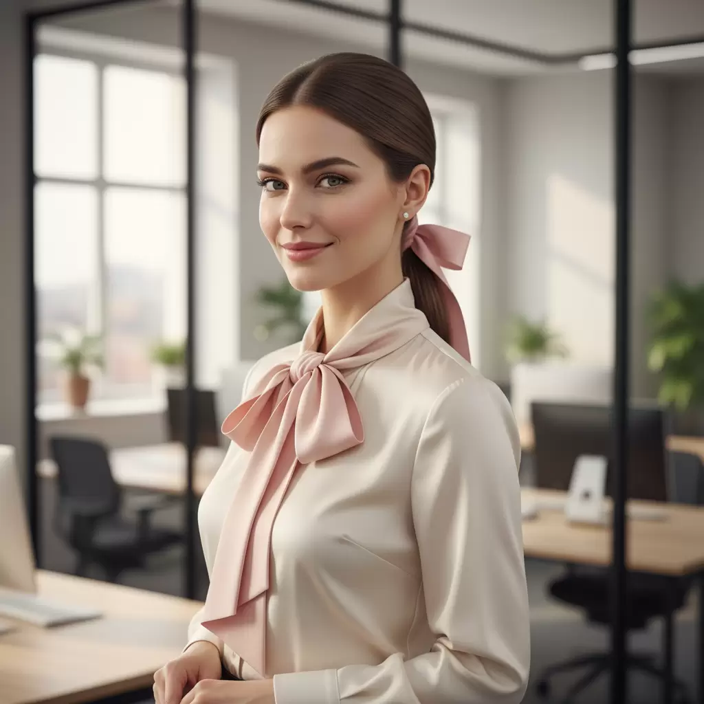 gemini_image_1768316867 Nơ lụa giúp kiểu tóc đuôi ngựa trở nên duyên dáng và chuyên nghiệp hơn