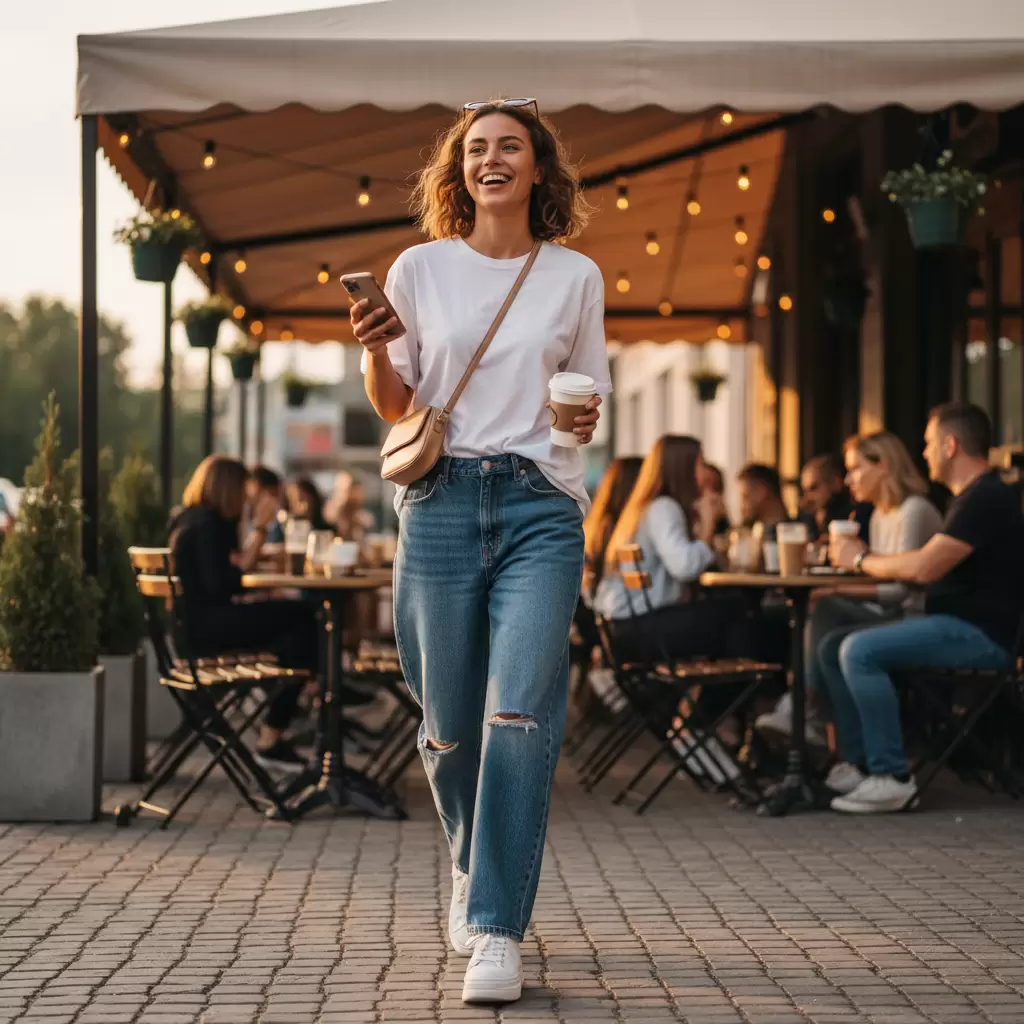 gemini_image_1768317653-1 Sự kết hợp giữa quần jeans và áo thun basic mang lại vẻ ngoài trẻ trung và không bao giờ lỗi mốt