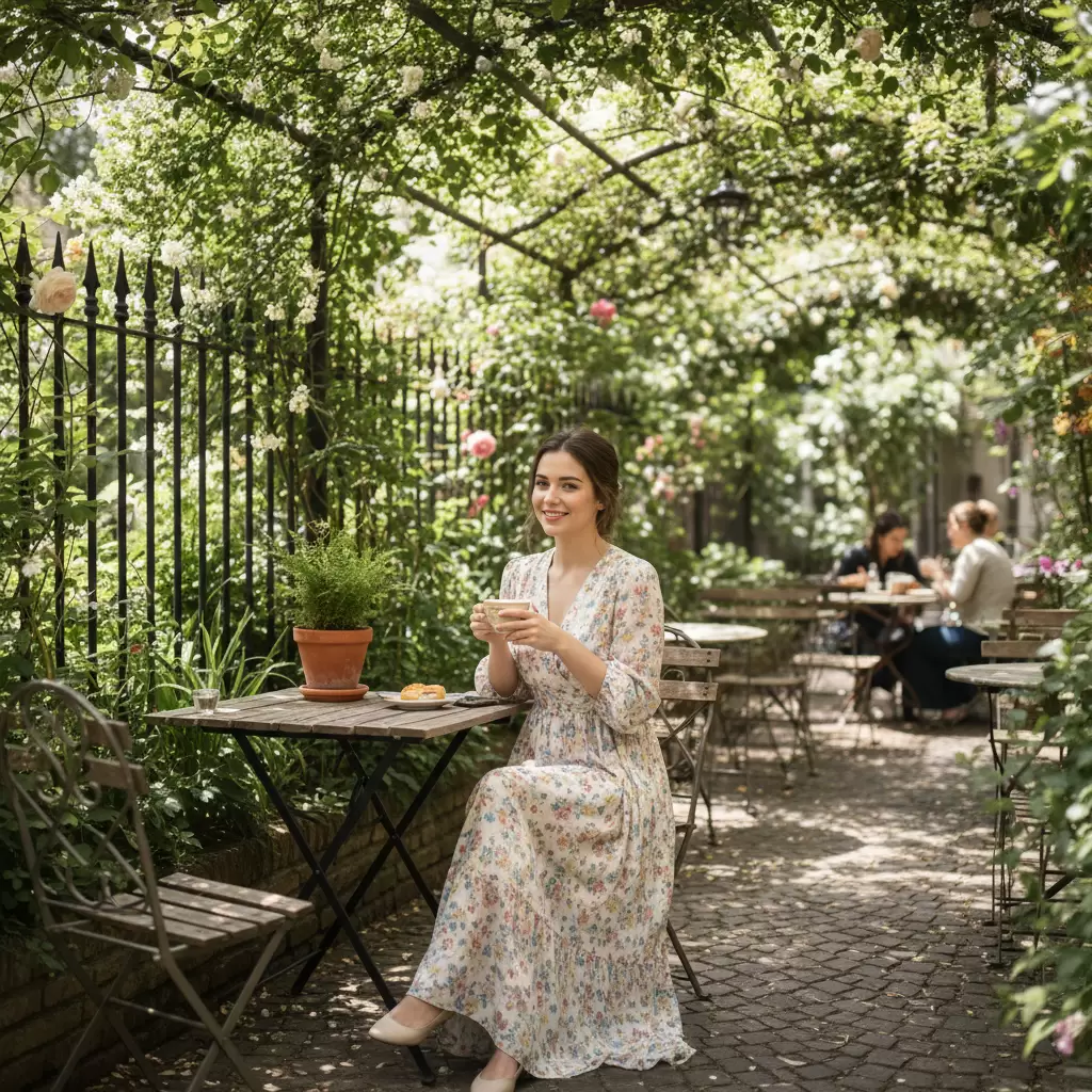gemini_image_1768317654 Váy hoa nhí là lựa chọn tuyệt vời cho những buổi cafe sáng cuối tuần nhẹ nhàng