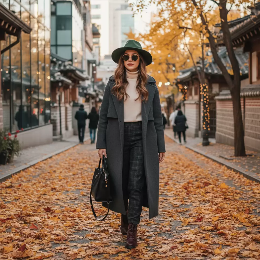 gemini_image_1768317808 Áo khoác dáng dài là item không thể thiếu cho những ngày thu đông tại Hàn Quốc