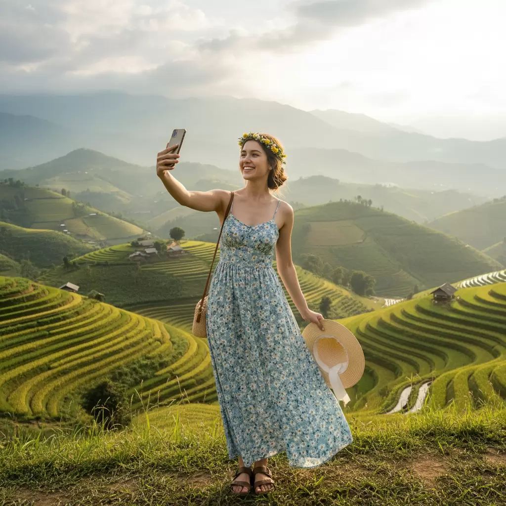 Váy hoa nhí nhẹ nhàng là lựa chọn hoàn hảo cho những ngày hè nắng đẹp tại Sapa