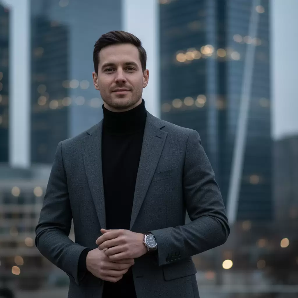 Phong cách layer với áo len cổ lọ và blazer tạo nên vẻ ngoài nam tính sang trọng