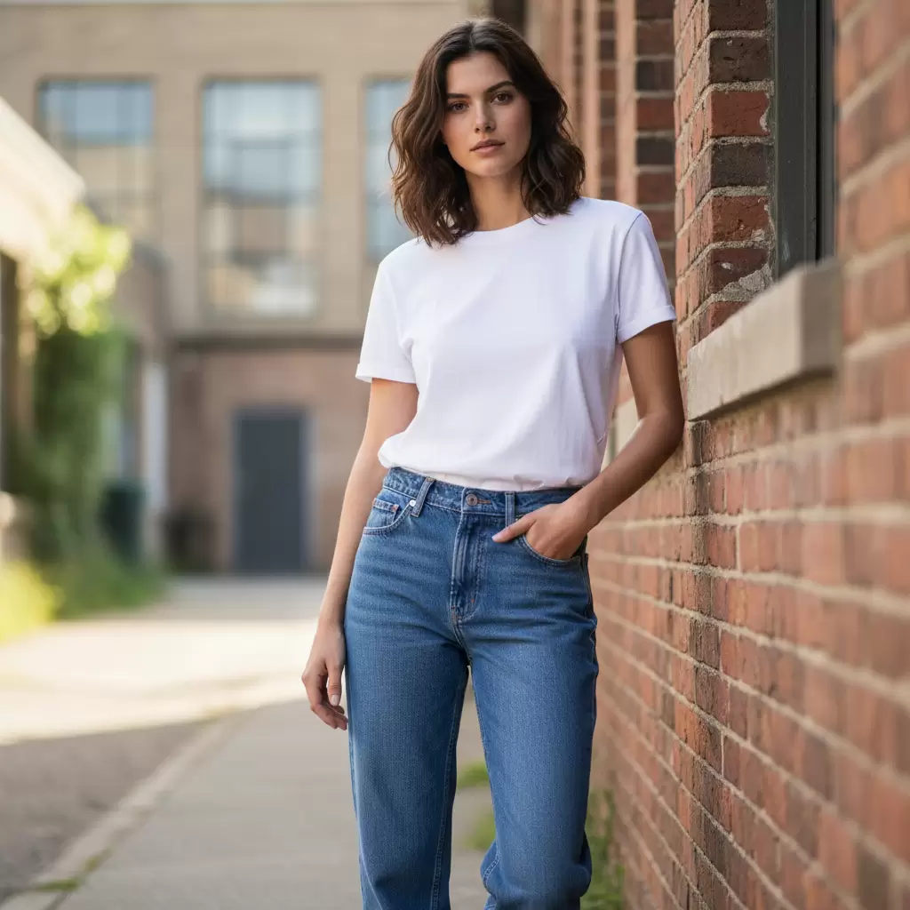 Quần jeans và áo thun là sự kết hợp kinh điển không bao giờ lỗi mốt