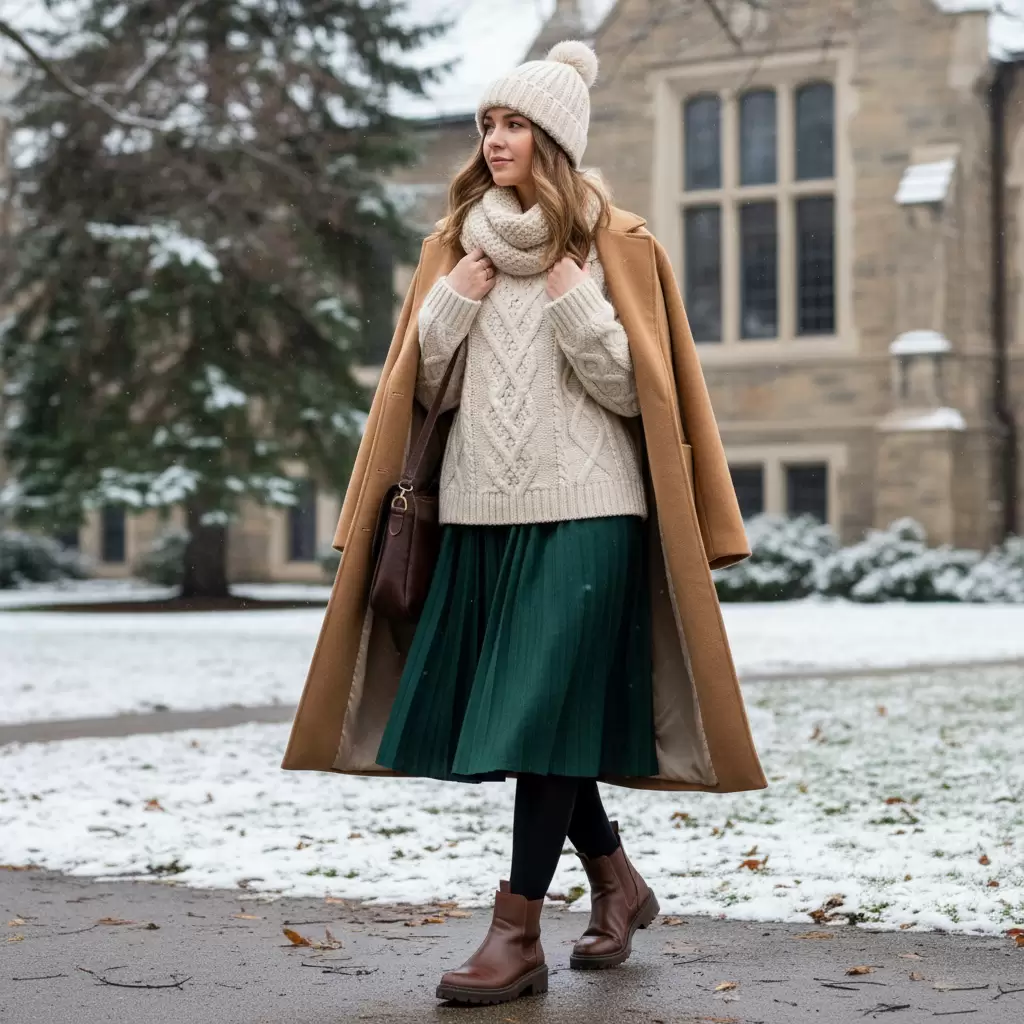 gemini_image_1768321597 Sự kết hợp ngọt ngào giữa áo len và chân váy xếp ly cho nữ sinh