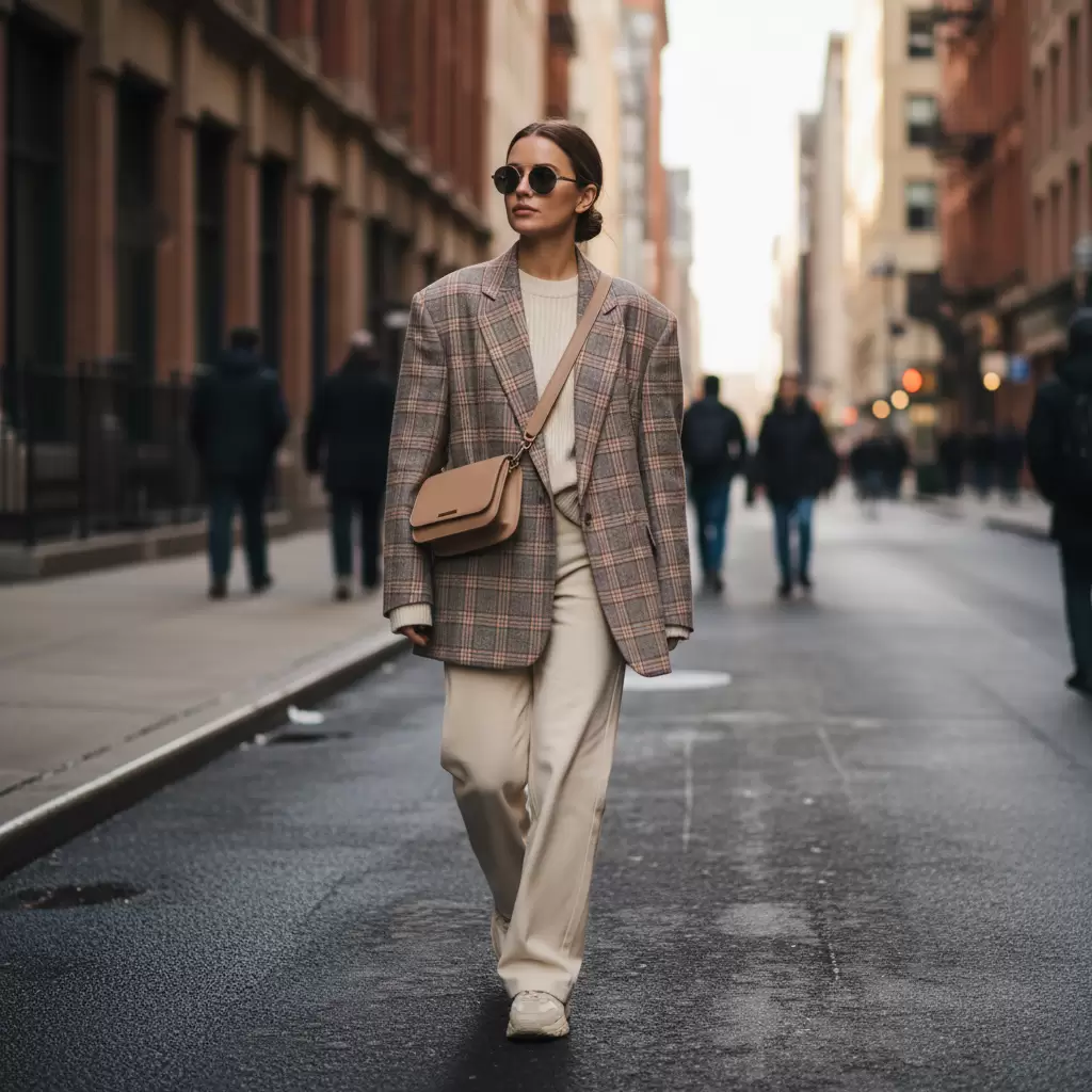gemini_image_1768322759-1 Áo khoác blazer kẻ caro là điểm nhấn hoàn hảo cho phong cách thanh lịch