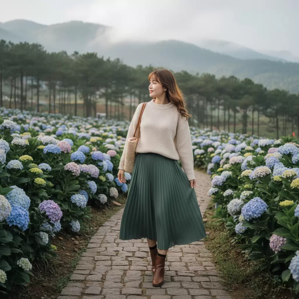 gemini_image_1768322824 Sự kết hợp nhẹ nhàng giữa áo len và chân váy dài cho phái nữ