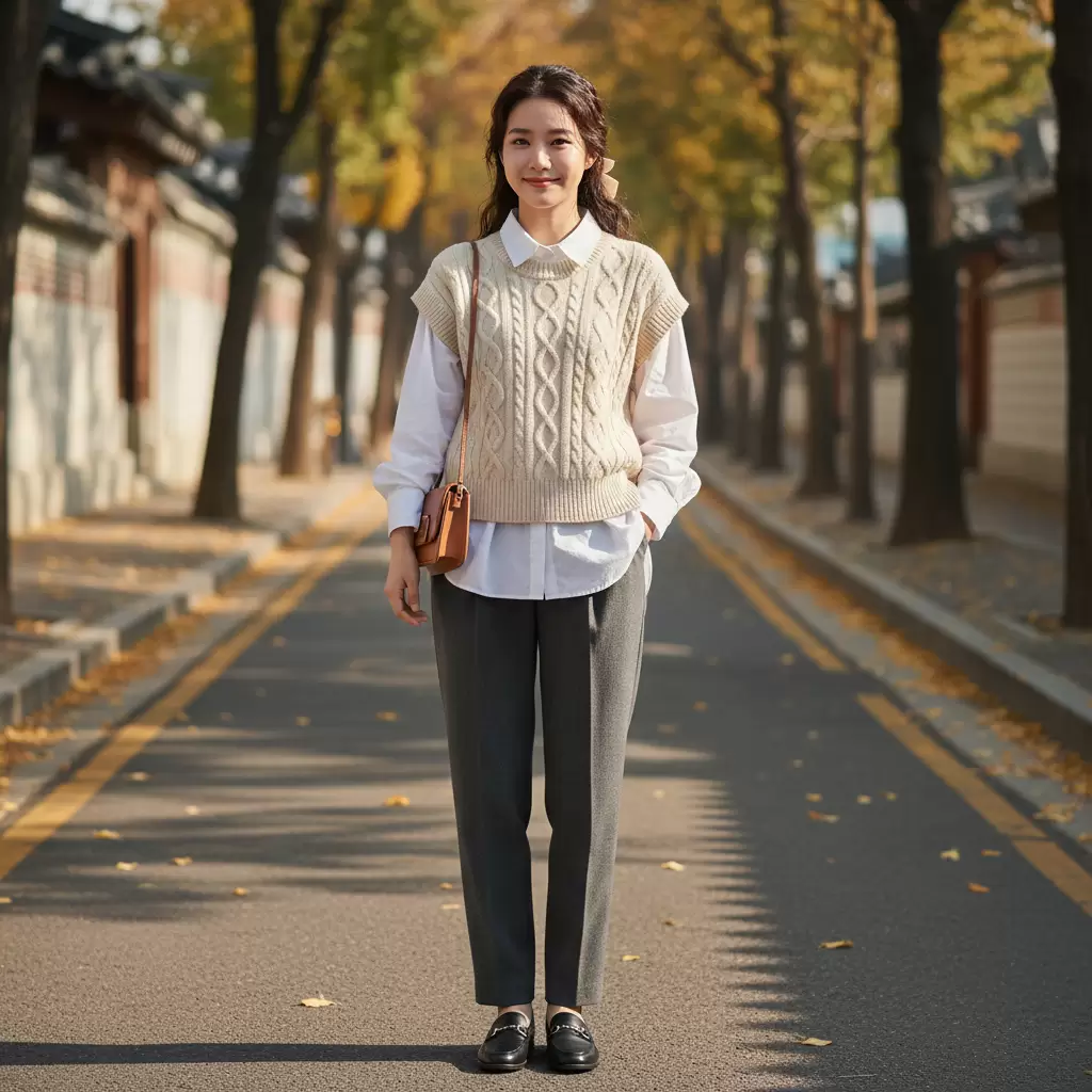 gemini_image_1768322947 Sự kết hợp hoàn hảo giữa áo gile len và áo sơ mi mang lại vẻ ngoài thanh lịch và chuyên nghiệp