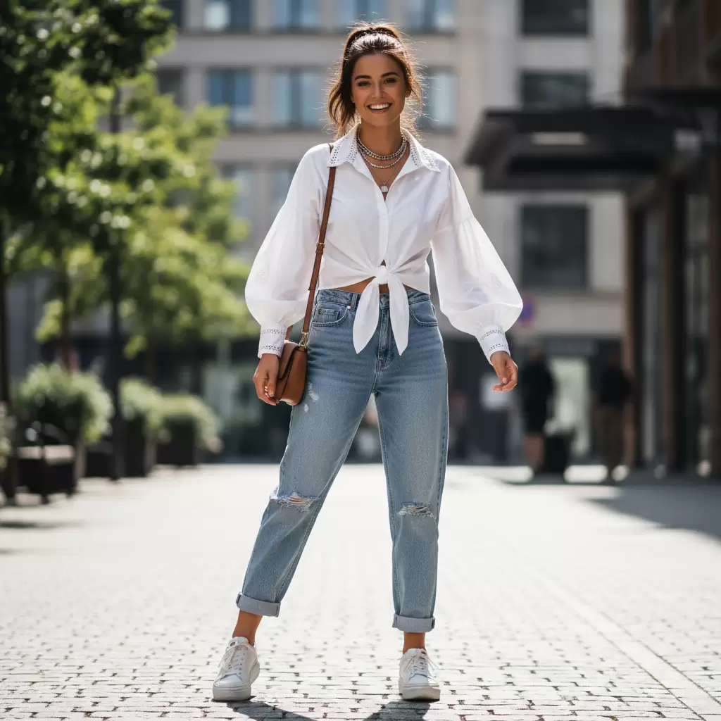 gemini_image_1768326054 Sự kết hợp giữa quần jeans và áo sơ mi mang lại vẻ ngoài năng động và hiện đại