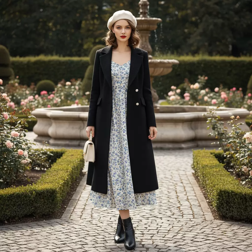 Sự kết hợp giữa mũ nồi và váy hoa tạo nên vẻ ngoài dịu dàng nữ tính