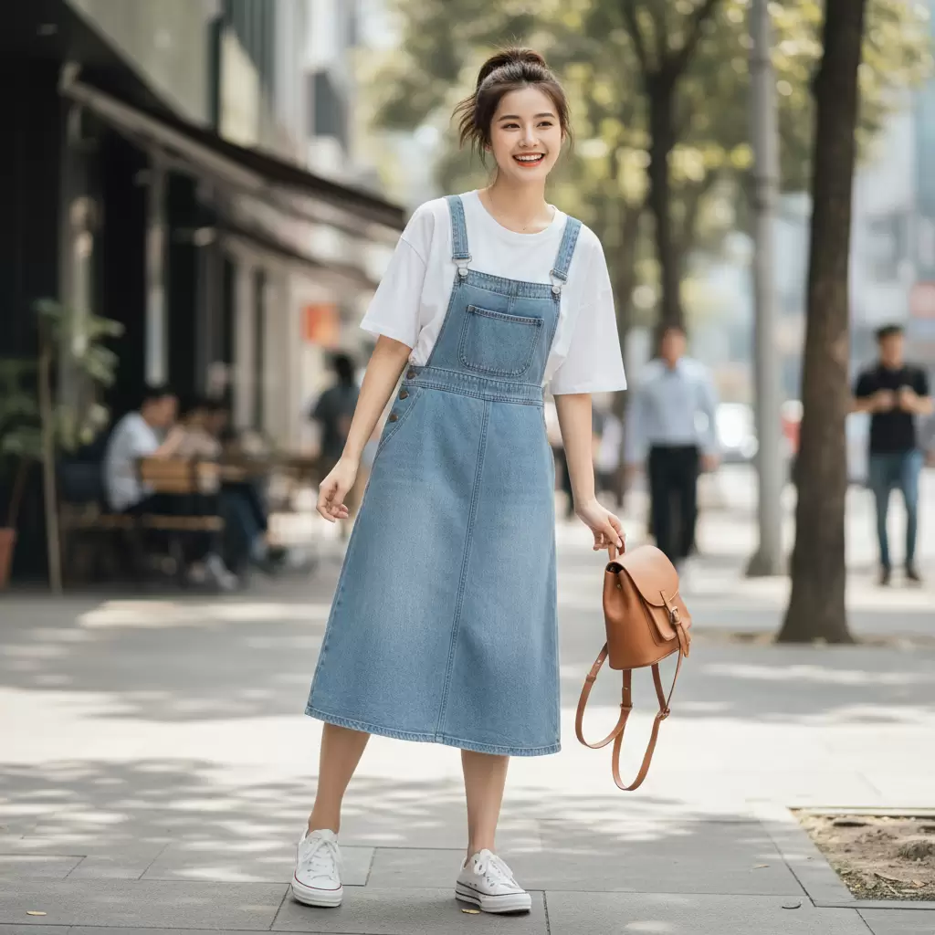 gemini_image_1768327077-1 Váy yếm denim mang đến sự trẻ trung hiện đại cho các cô nàng cá tính