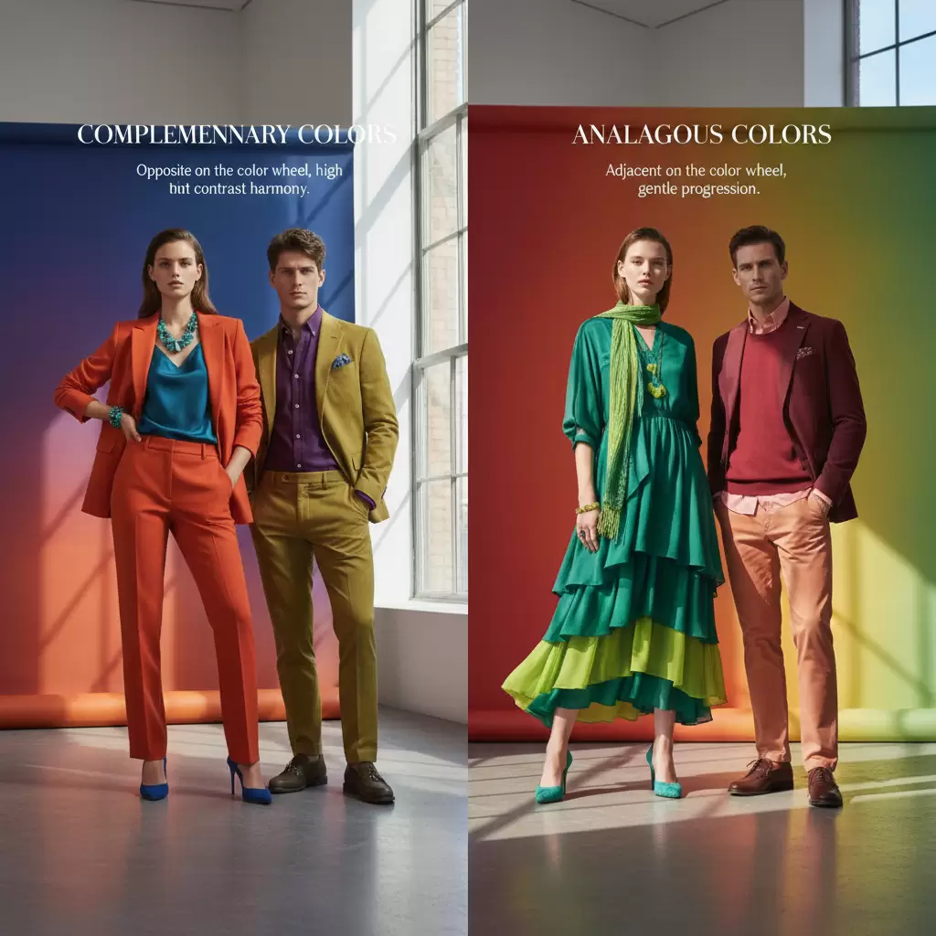Sự khác biệt giữa phối màu tương phản và phối màu liền kề trong thời trang