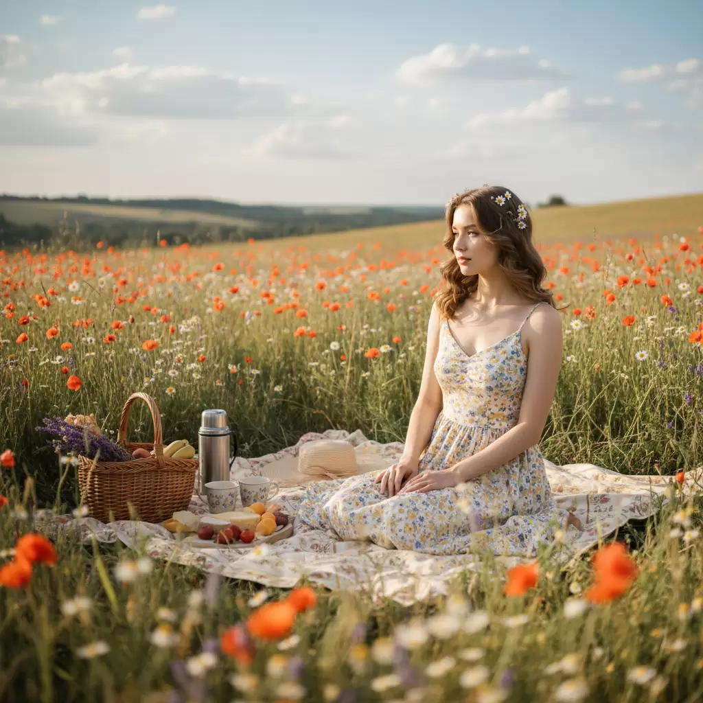 gemini_image_1768328197 Váy hoa nhí mang lại vẻ đẹp nhẹ nhàng và thơ mộng cho phái nữ khi đi dã ngoại