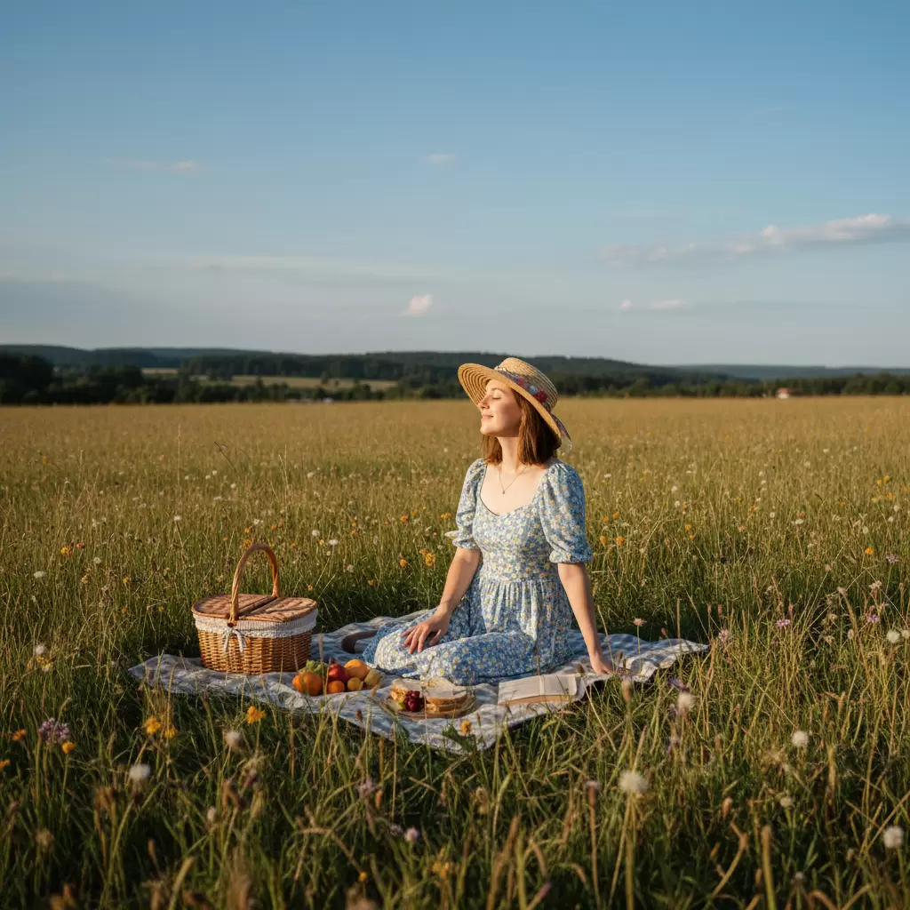 Phong cách nhẹ nhàng với váy hoa nhí và mũ cói cực kỳ ăn ảnh