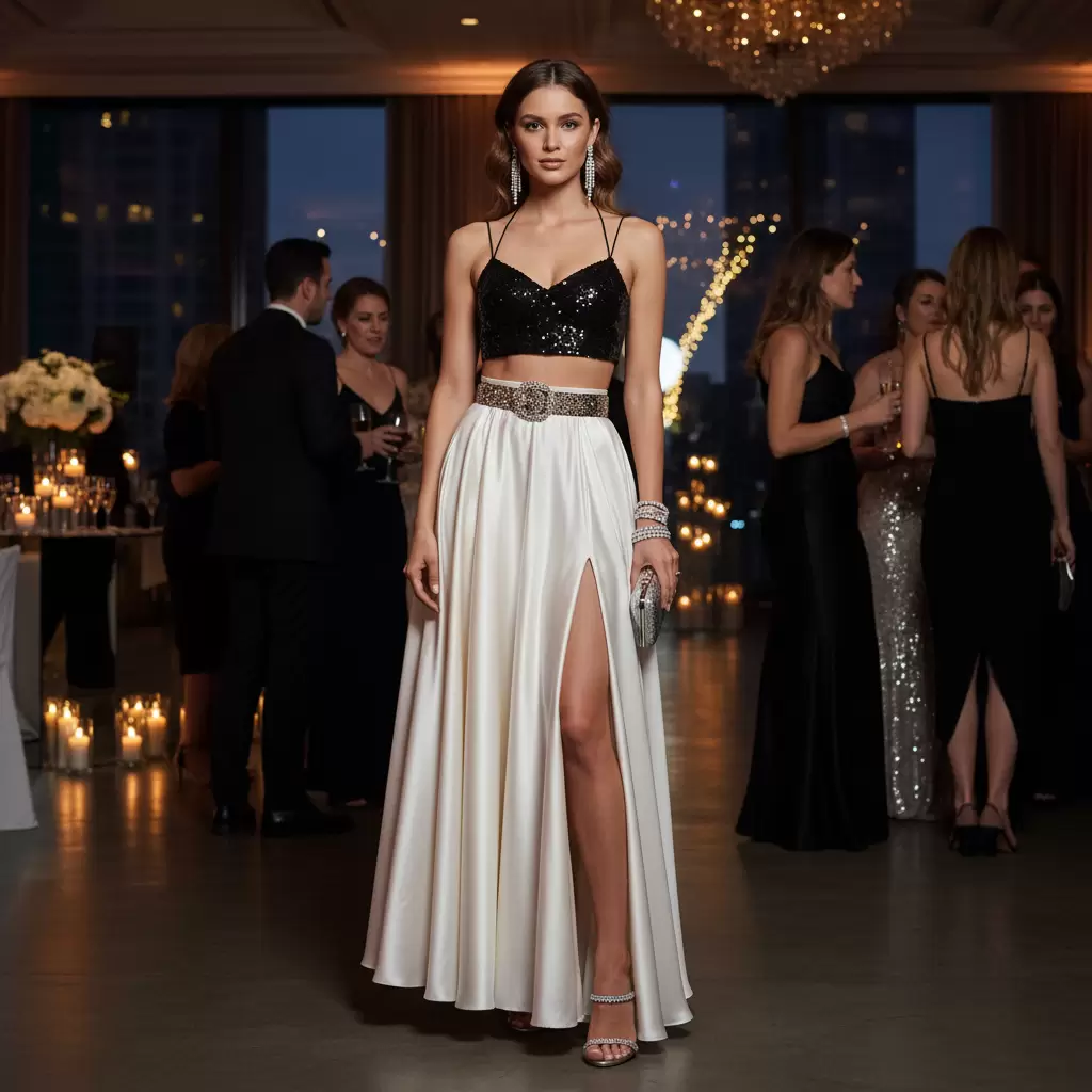 Chân váy lụa bóng là lựa chọn hàng đầu cho những buổi tiệc tối đẳng cấp và quyến rũ