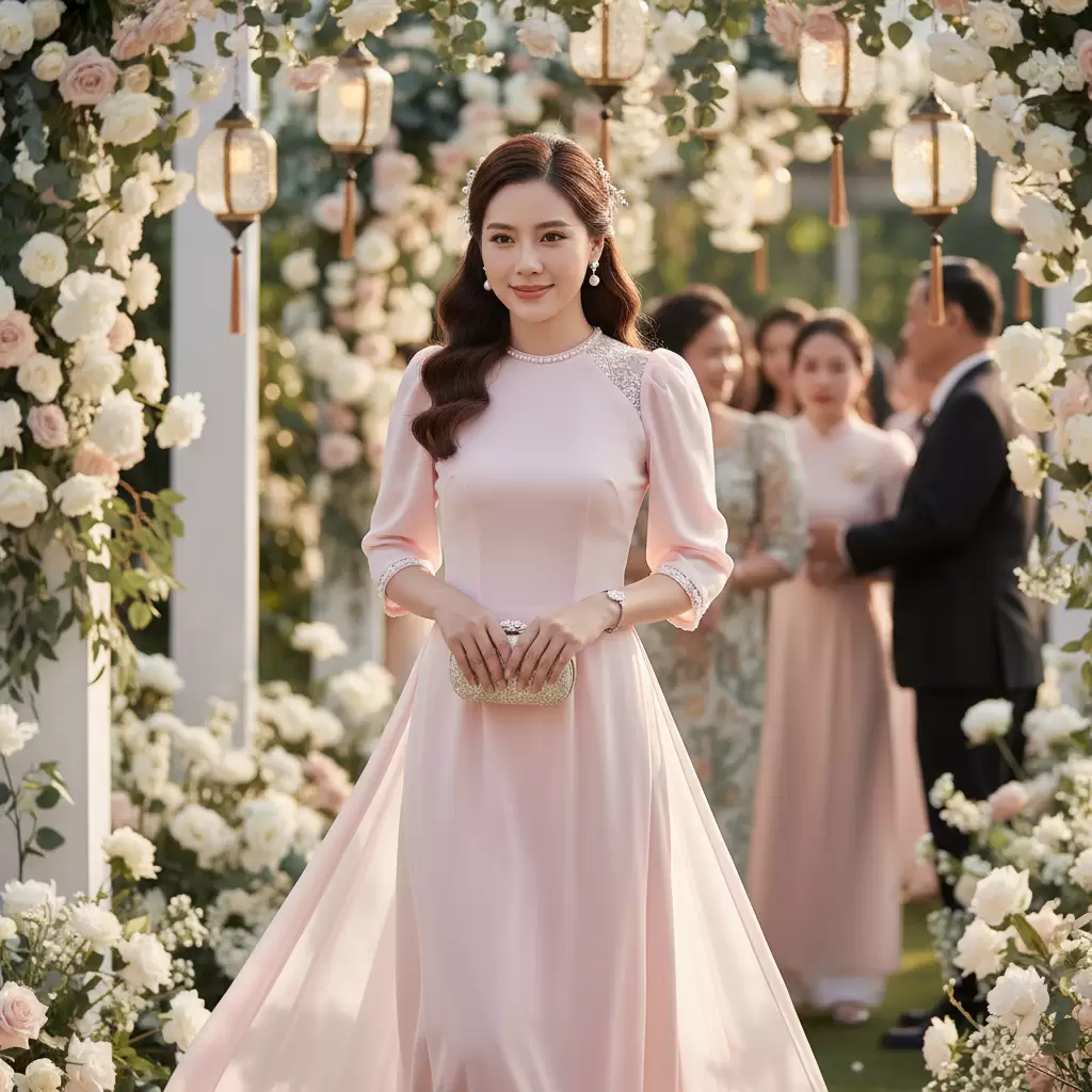 gemini_image_1768332777-1 Áo dài cách tân là lựa chọn hàng đầu cho phái nữ khi tham dự lễ ăn hỏi truyền thống