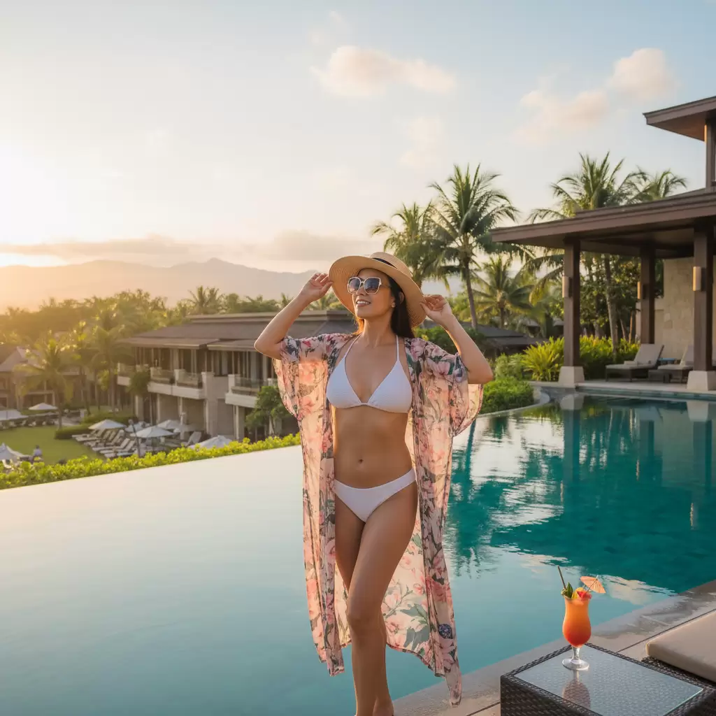 Sự kết hợp giữa bikini và áo kimono tạo nên vẻ ngoài quyến rũ và tinh tế