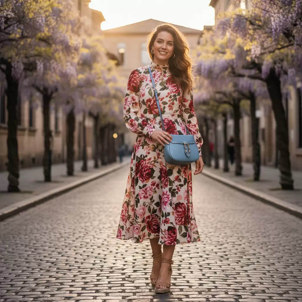 Vẻ đẹp cổ điển khi kết hợp túi Gucci cùng váy hoa nhí nhẹ nhàng