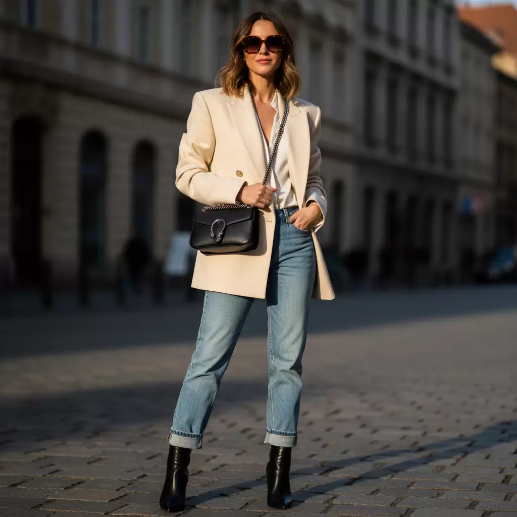 Túi Gucci Dionysus tạo điểm nhấn quyền lực cho set đồ blazer hiện đại