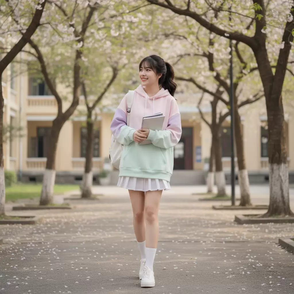 Sự kết hợp giữa áo hoodie và chân váy tennis mang lại vẻ ngoài ngọt ngào và nữ tính