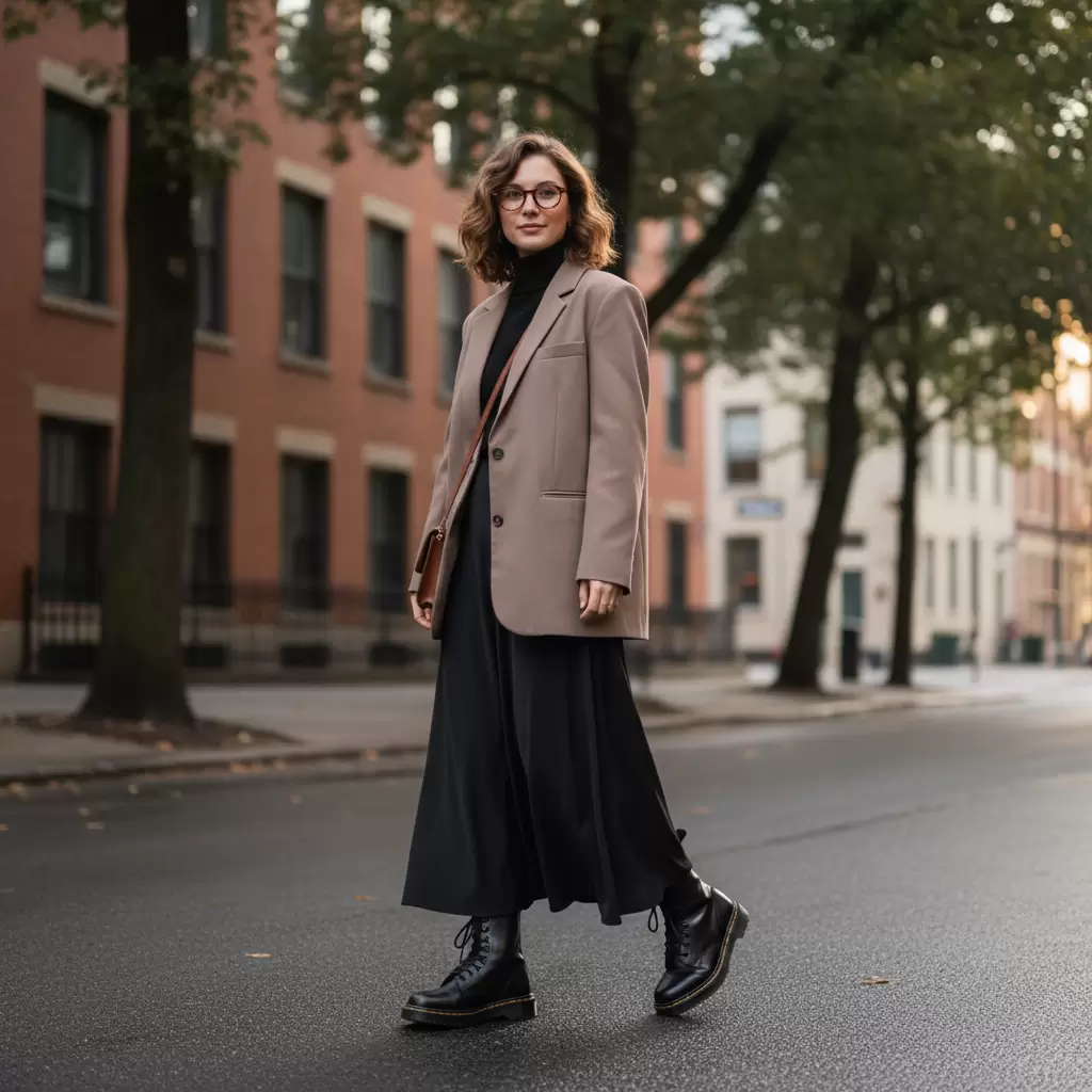 gemini_image_1768340115 Phong cách công sở sành điệu cho nữ giới với sự kết hợp giữa Blazer và Dr Martens