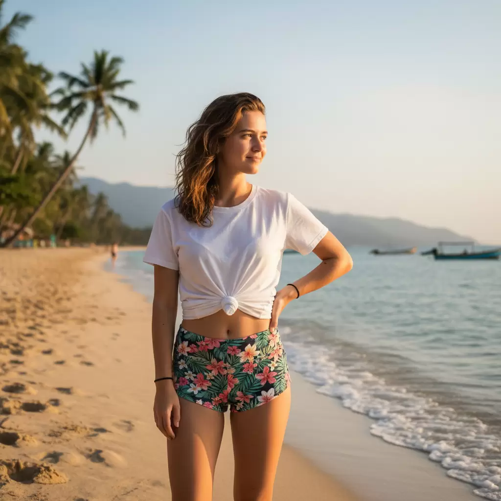 Cách thắt nút áo thun giúp tôn lên vòng eo thon gọn và tạo điểm nhấn cho trang phục đi bơi