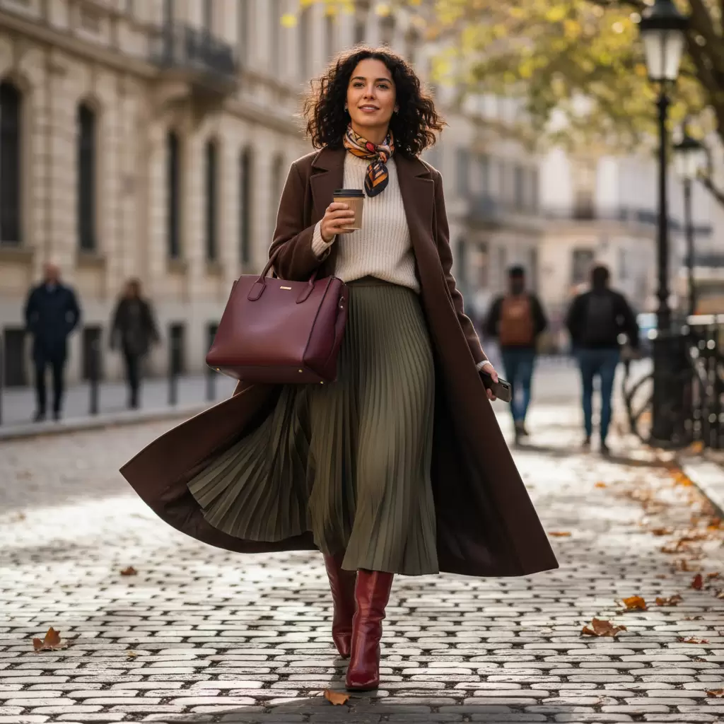 Vẻ đẹp thanh lịch khi phối bốt đỏ cùng chân váy midi