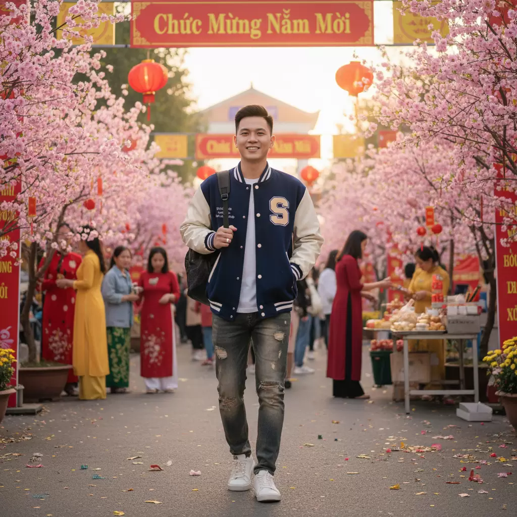 Phong cách năng động trẻ trung dành cho các bạn nam sinh khi đi chơi Tết